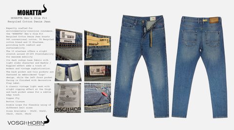 MOHATTA Men's Slim Fit 05 Pockets Recycled Cotton Sustainable Denim Jean