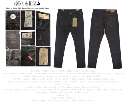 SINK & RISE Men’s Slim Fit 05 Pockets Recycled Cotton, Sustainable Denim Jean
