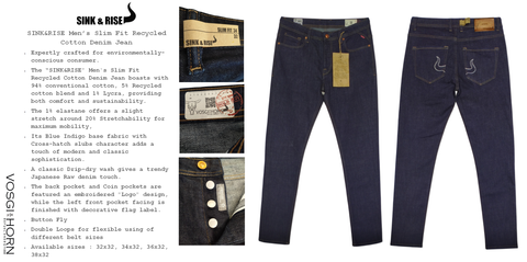 SINK & RISE Men’s Slim Fit 05 Pockets Recycled Cotton, Sustainable Denim Jean