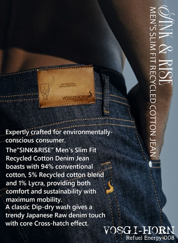 SINK & RISE Men’s Slim Fit 05 Pockets Recycled Cotton, Sustainable Denim Jean